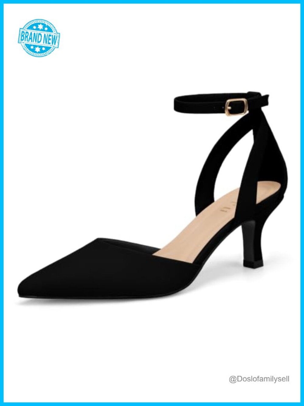 IDIFU Women's Pointed Closed Toe Kitten Heel Pumps Buckle Ankle Strap